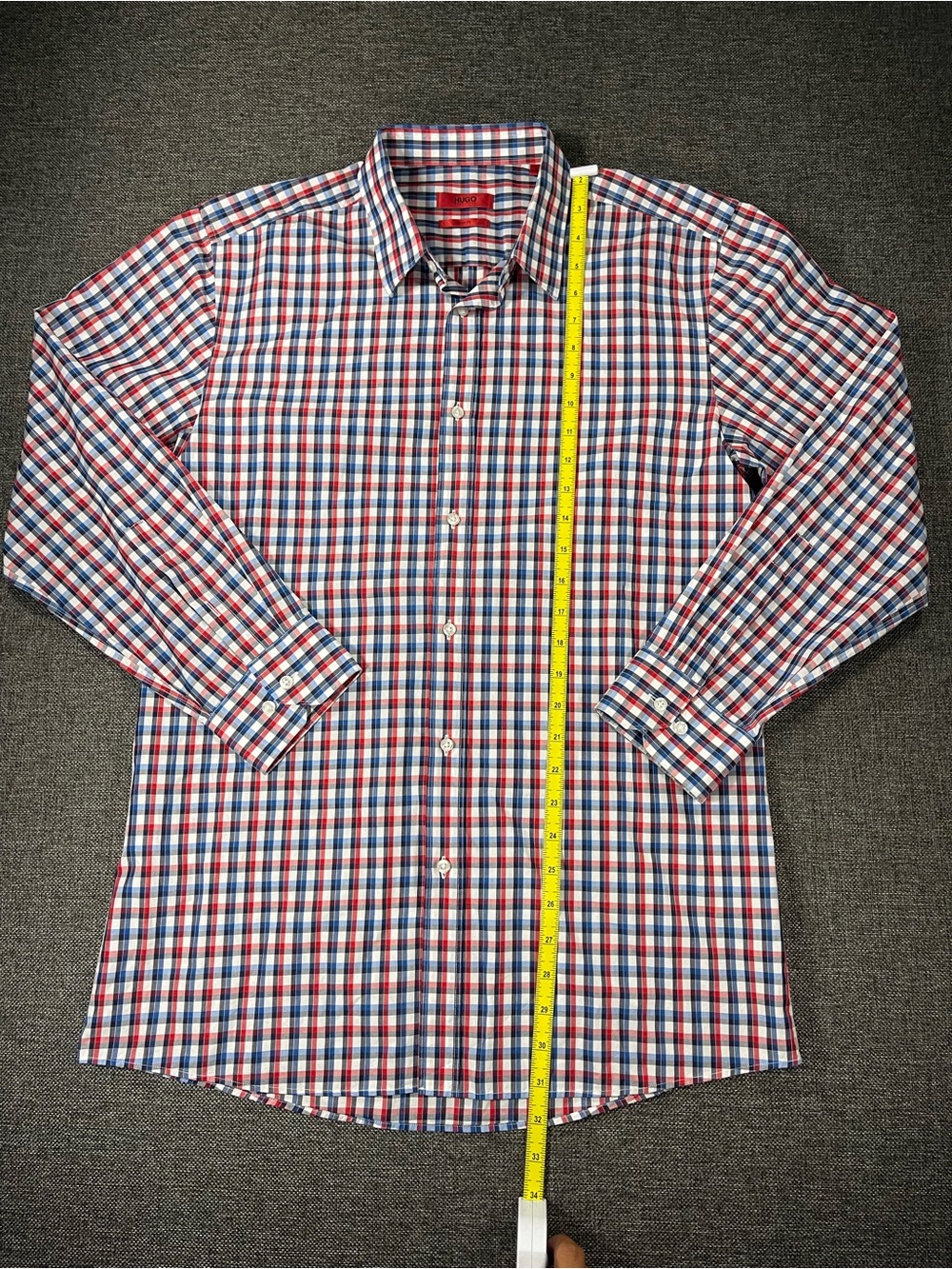 Hugo BOSS Red Blue and White Plaid Dress Shirt Slim Fit Button Down Long Sleeve - Picture 2 of 6